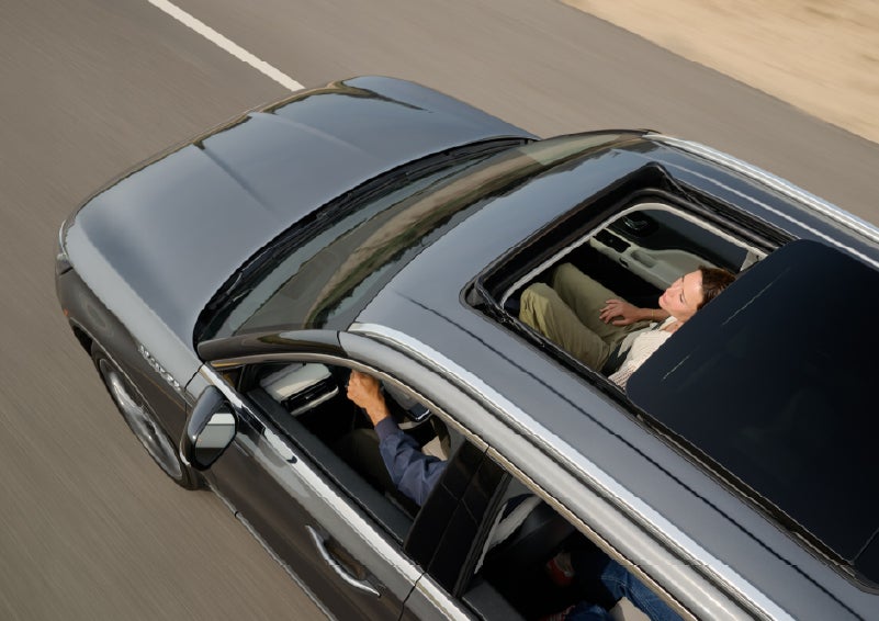The available panoramic Vista Roof® of a 2027 Lincoln Aviator® SUV is open. | Krenzen Lincoln in Duluth MN